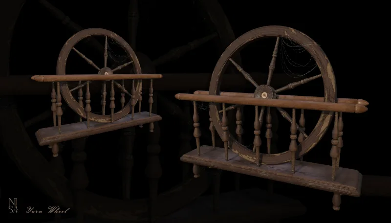 Spinning Wheels — Environment prop · Wooden · Aged