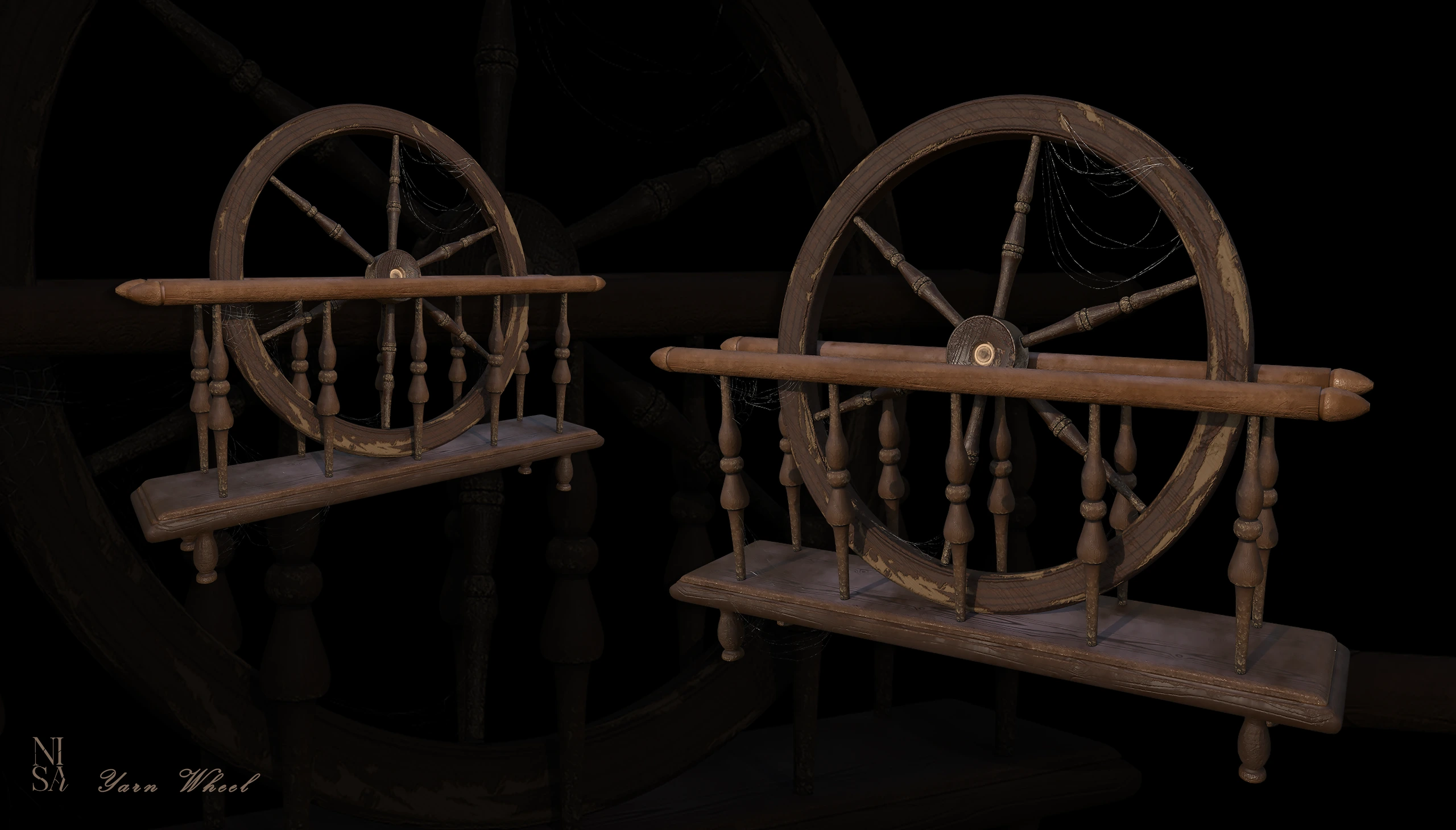 Spinning Wheels — Environment prop · Wooden · Aged